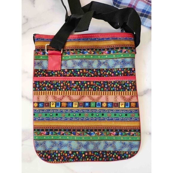 2 bags shoulder bag lightweight boho ethnic plaid checkered travel bundle purse - Picture 4 of 6